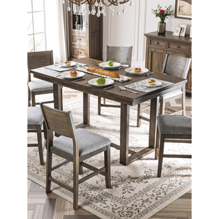 Sunvega Contemporary Gray Solid Wood Counter Height Dining Table with Center Support Beam