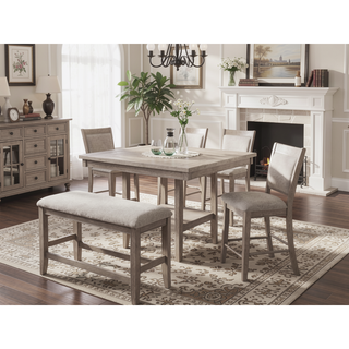 Sunvega Contemporary Farmhouse Square Dining Table with Faux Marble Lazy Susan