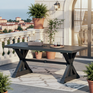 Sunvega Modern Outdoor Dining Table with Antique Matte Black Aluminum Frame
