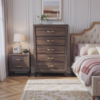 Sunvega Gray Wood Chest with 5 Drawers for Modern or Traditional Spaces