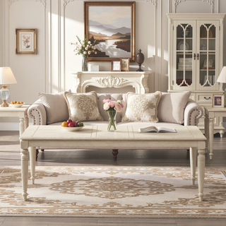 Sunvega Whitewashed Wood Dining Table with 18 Inch Leaf for Flexible Seating