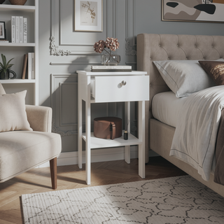 Sunvega White Compact Nightstand with 1 Drawer and Open Shelf
