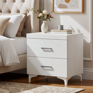 Sunvega Modern Contemporary White Finish Nightstand with Two Drawers and Metal Legs