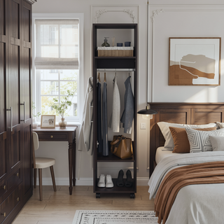 Sunvega 63 Inch Tall Wardrobe Cabinet with Mirror and Three Shelves for Bedroom Storage