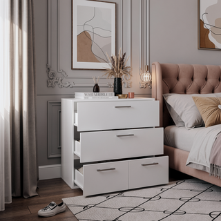 Sunvega White Minimalist Four Drawer Dresser for Bedroom Storage