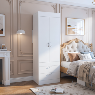 Sunvega Light Gray 2-Door Armoire with Spacious Drawers and Integrated Hanging Rod