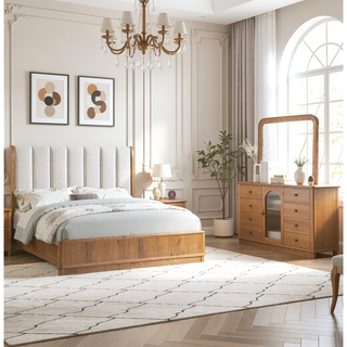 Sunvega Natural Wood Finish Contemporary Nightstand with Three Drawers and Metal Hand Pull