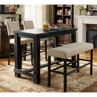 Sunvega Antique Black Bold Distressed Solid Wood Counter Height Bar Table