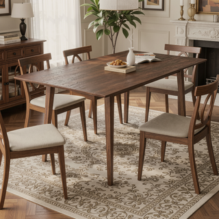 Sunvega Mid-Century Modern Solid Wood Rectangular Dining Table with Beveled Edges