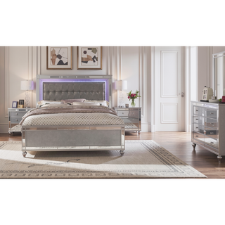 Sunvega Contemporary White High Gloss Lacquer Nightstand with Chrome Handles and USB Charger