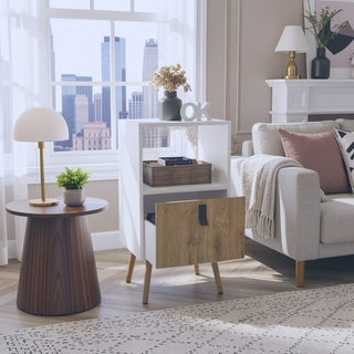 Sunvega Modern White Macadamia Tall Nightstand with Spacious Drawer and Open Storage
