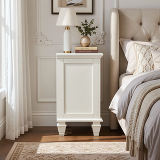Sunvega Cream White Cottage-Inspired 3-Drawer Nightstand with Slide-Out Tray