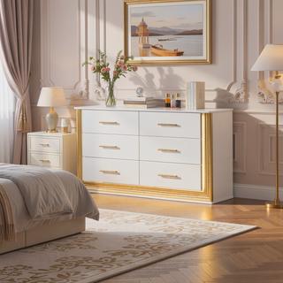 Sunvega Gold Finish Wood Dresser with LED Mirror for Bedroom Decor