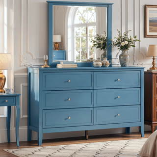 Sunvega Fully Assembled 6 Drawer Dresser with French Dovetail Wood Veneer Finish