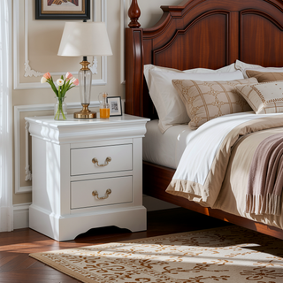Sunvega Black Nightstand with Two Drawers and Brushed Nickel Handles