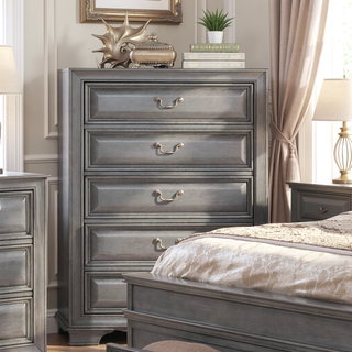 Sunvega Transitional Gray Finish Chest with English Dovetail Drawers and Cedar Lining