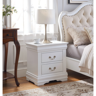 Sunvega Modern White Nightstand with Two Spacious Drawers and Brushed Nickel Handles