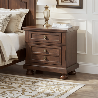 Sunvega Gray Modern Nightstand with Full Extension Drawers and Felt-Lined Top