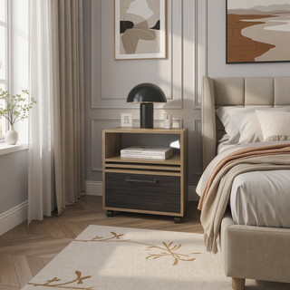 Sunvega Natural Oak Nightstand with Drawer and Open Shelf for Storage