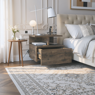 Sunvega Floating Nightstand with Large Drawer and Multiple Shelves for Storage or Decor