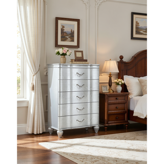 Sunvega Silver Landmark Traditional Style 5-Drawer Chest With Metal Pulls