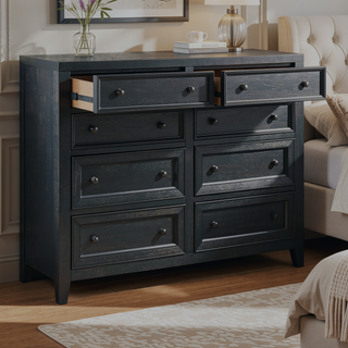 Sunvega Ebony 8-Drawer Dresser with Spacious Storage and Framed Drawer Fronts