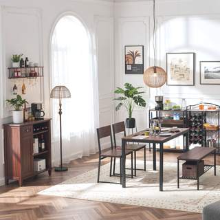 Sunvega Industrial Dining Table Set with Bench and Storage Rack for Kitchen Dinette