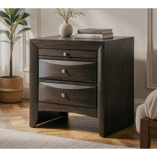 Sunvega Contemporary 2 Drawer Nightstand End Table with Jewelry Tray in Brown Finish