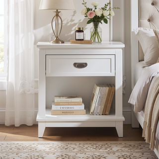 Sunvega Navy Blue Finish Nightstand with Storage Drawer and Lower Shelf