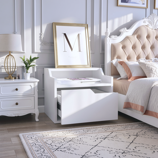 Sunvega Floating Nightstand with Single Drawer and Double-Tiered Shelf Surfaces for Bedroom