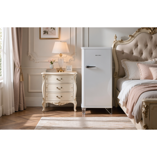 Sunvega Sleek Silver Tone Nightstand with Spacious Drawers and Textured Fronts
