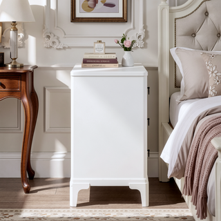 Sunvega White Hall Chest with 3 Storage Drawers and Cane Fronts