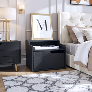 Sunvega Floating Nightstand with Single Drawer and Sleek Two-Tiered Shelf Surfaces for Bedroom