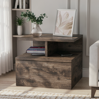 Sunvega Macadamia 2-Tier Shelf Floating Nightstand with Wall-Mount for Bedroom Storage