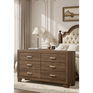Sunvega Modern Oak Finish Dresser with Six Spacious Drawers for Bedroom