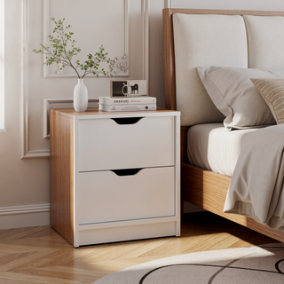 Sunvega White Nightstand with Two Drawers for Bedroom or Living Room End Table