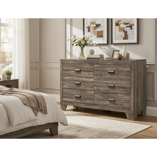 Sunvega Brown Cherry Finish Contemporary Fabric Panel Bed in One Box