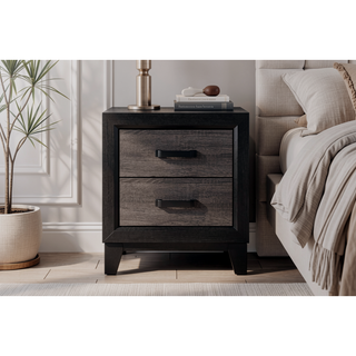 Sunvega Two-Tone Dark Gray and Black Queen Size Bed with Wood Inlay