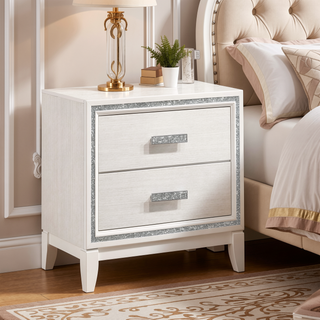 Sunvega Weathered Black Modern Glam 2-Drawer Nightstand with Safety Stop Mechanism