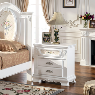 Sunvega White 2-Drawer Nightstand with Floral Motifs and Felt Lined Top