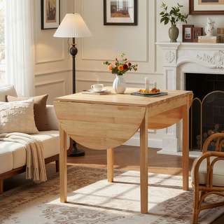 Sunvega Natural Pinewood Drop Leaf Kitchen Table for Small Spaces with Folding Dining Design