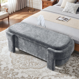 Sunvega Large Linen Upholstered Storage Bench with Foam Seat for Living Room