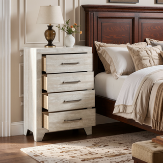 Sunvega Modern Nightstand with 2 Dovetail Drawers in Dusty Gray Oak Finish
