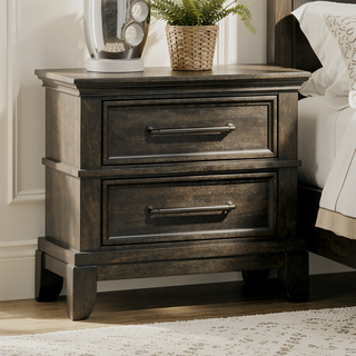 Sunvega Contemporary Gray Nightstand with Pewter Bar Pulls and Crown Molding Details