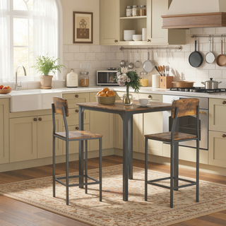 Sunvega Industrial 3-Piece Pub Table and Chairs Set with Stools for Small Spaces