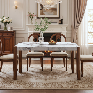 Sunvega Modern Faux Marble Dining Table with Sturdy Wood Legs for Living Room