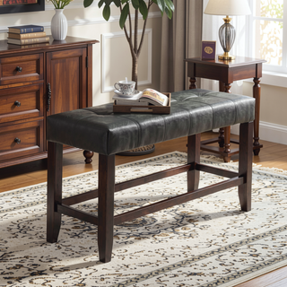 Sunvega Silver Faux Leather Upholstered Tufted Seat Counter Height Bench