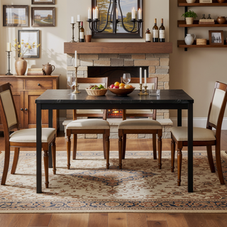 Sunvega Black Faux Marble Top Dining Table with Metal Frame for 4 Seats