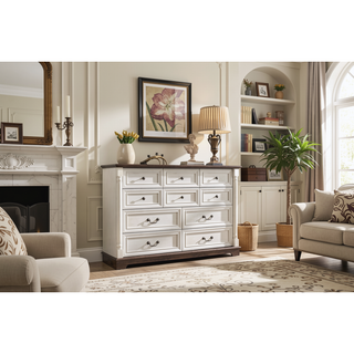 Sunvega Antique Two-Tone Wood Grain 10-Drawer Dresser Chest with Distressed Finish