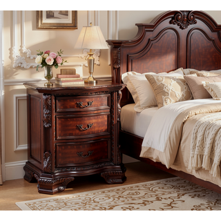 Sunvega Traditional Style End Table with Marble Top and Three Drawers